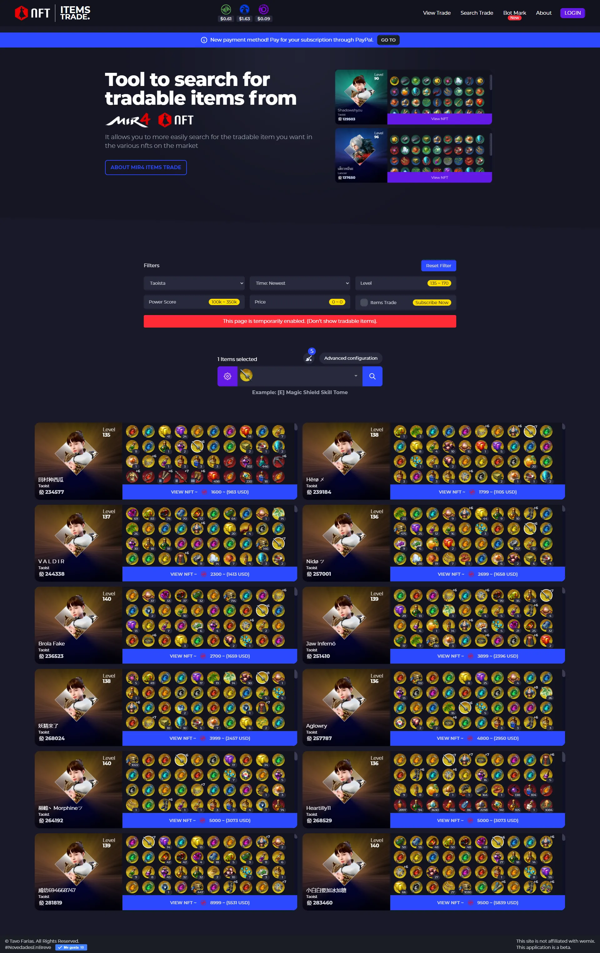 Herramienta para buscar artículos comerciables en Mir4